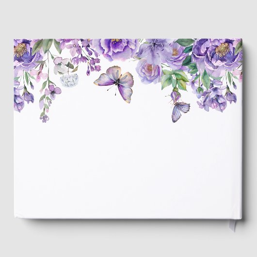 In liefdevolle herinnering paarse bloemen gastenboek (Achterkant)