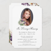 In liefdevolle herinnering Paarse witte bloemenfot Kaart (Voorkant / Achterkant)