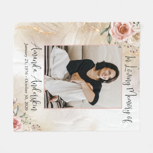 In liefdevolle herinnering Peach en gouden begrafe Fleece Deken (Voorkant (Horizontaal))