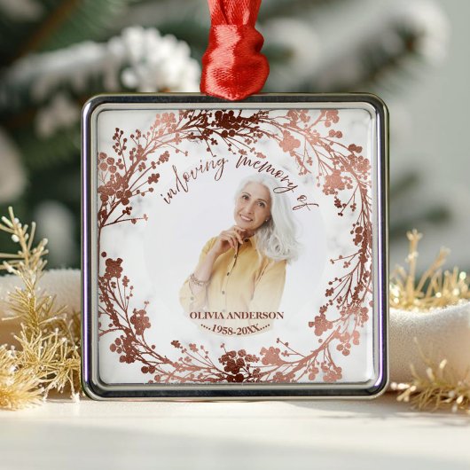 In liefdevolle herinnering Roos Folie Foto Memoria Metalen Ornament