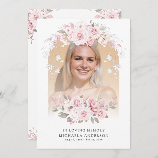 In liefdevolle herinnering Roze Waterverf Bloemenm Programmakaart (Voorkant / Achterkant)