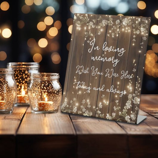 In liefdevolle herinnering String Lights Wood Memo Reclamebord Met Voetstuk