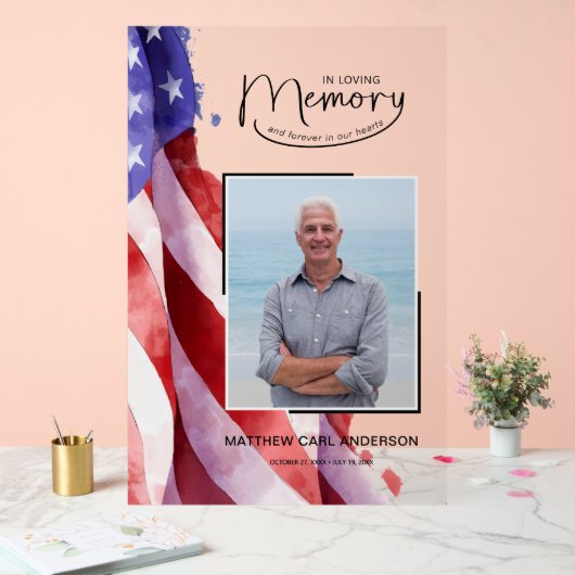 In liefdevolle herinnering US Flag Funeral Memoria Acryl Bord (Huwelijk)