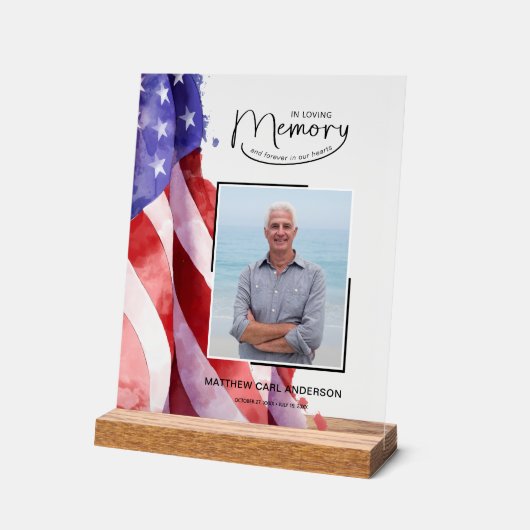 In liefdevolle herinnering US Flag Funeral Memoria Acryl Bord (Hoek)