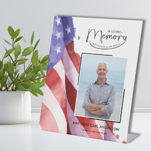 In liefdevolle herinnering US Flag Funeral Memoria Reclamebord Met Voetstuk