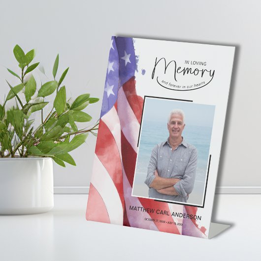 In liefdevolle herinnering US Flag Funeral Memoria Reclamebord Met Voetstuk