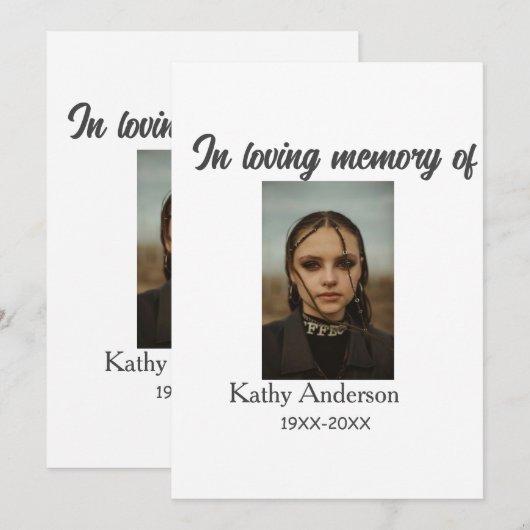 In liefdevolle herinnering van add naam gedenkteke kaart (Voorkant / Achterkant)