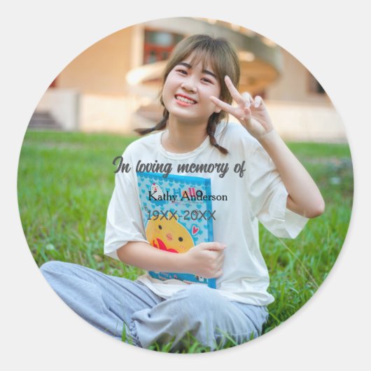 In liefdevolle herinnering van add naam gedenkteke ronde sticker (Voorkant)
