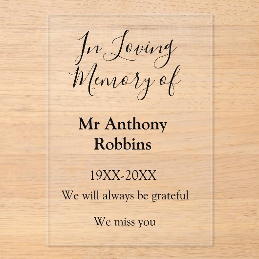 In Liefdevolle herinnering van naam begrafenis her Acryl Uitnodigingen (Voorkant)