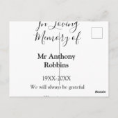 In Liefdevolle herinnering van naam begrafenis her Briefkaart (Achterkant)