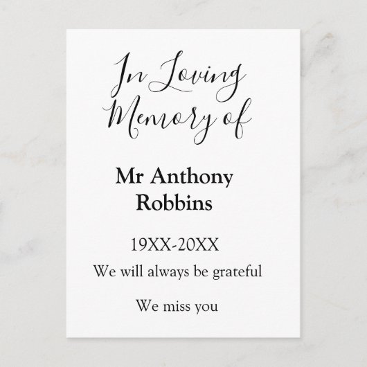 In Liefdevolle herinnering van naam begrafenis her Briefkaart (Voorkant)