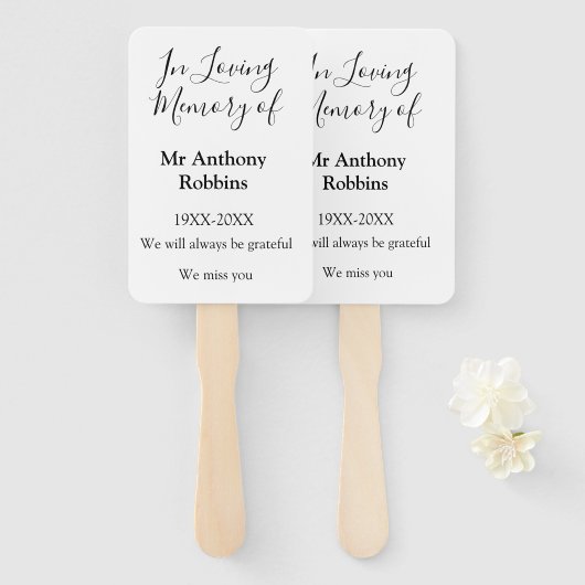 In Liefdevolle herinnering van naam begrafenis her Handwaaier (Voorkant en achterkant)