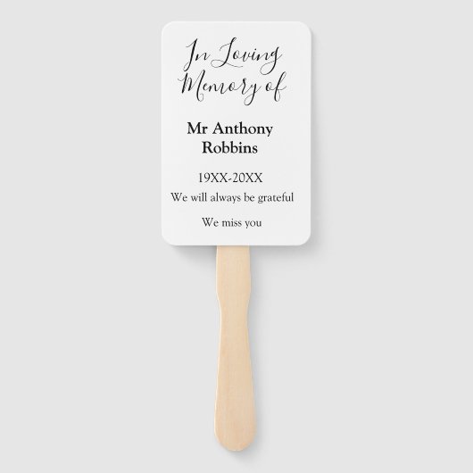 In Liefdevolle herinnering van naam begrafenis her Handwaaier (Achterkant)