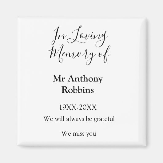 In Liefdevolle herinnering van naam begrafenis her Magneet (Voorkant)