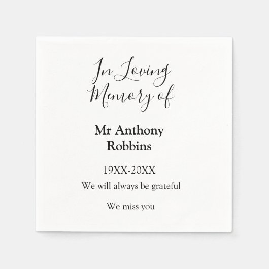 In Liefdevolle herinnering van naam begrafenis her Servet (Voorkant)
