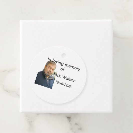 In liefdevolle herinnering van naam jaar foto mode bedankjes labels (In situ)