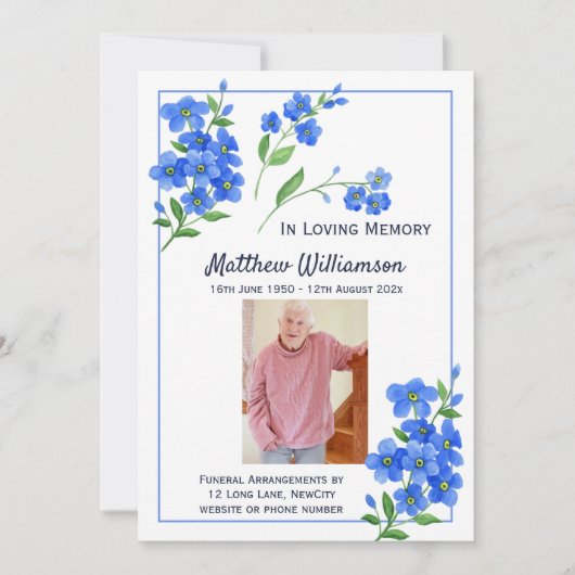In liefdevolle herinnering vergeet me niet begrafe aankondiging (Voorkant)