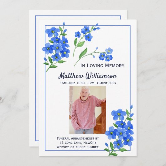 In liefdevolle herinnering vergeet me niet begrafe aankondiging (Voorkant / Achterkant)