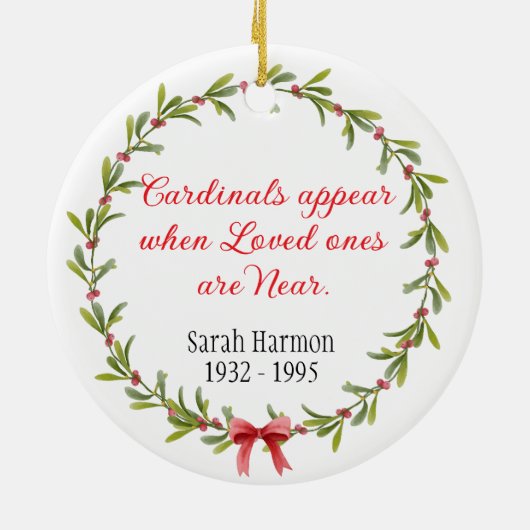 In liefdevolle herinnering - wanneer kardinalen ve keramisch ornament (Achterkant)