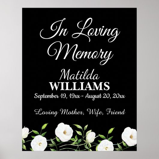 In liefdevolle herinnering White Floral Memorial Poster (Voorkant)
