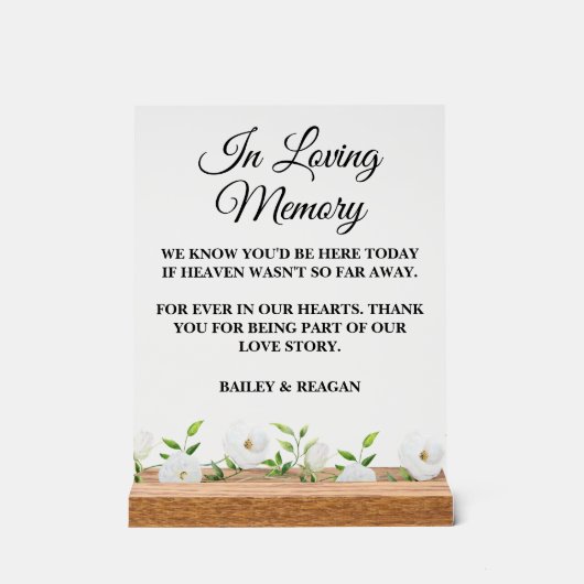 In liefdevolle herinnering Witte Bloemen bruiloft  Acryl Bord (Voorkant)