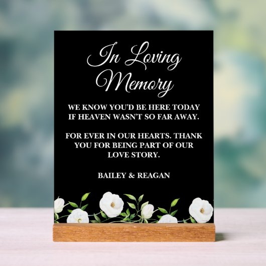 In liefdevolle herinnering Witte Bloemen bruiloft Acryl Bord (Neutraal)