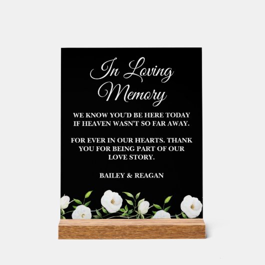 In liefdevolle herinnering Witte Bloemen bruiloft  Acryl Bord (Voorkant)