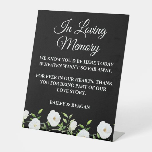 In liefdevolle herinnering Witte Bloemen bruiloft Reclamebord Met Voetstuk (Voorkant)