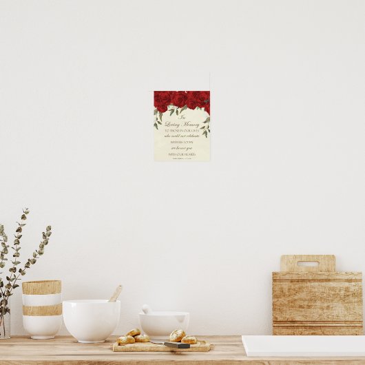 In liefhebbend geheugen bruiloft teken rode rozen  poster (Keuken)