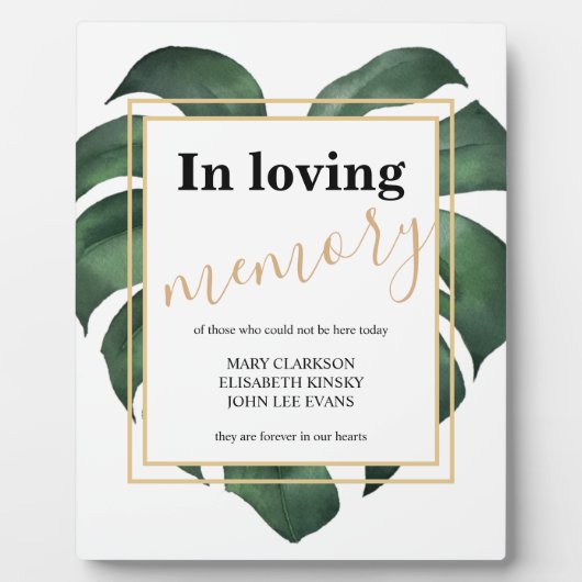 In liefhebbend geheugen Leaf bruiloft sign Tableto Fotoplaat (Voorkant)