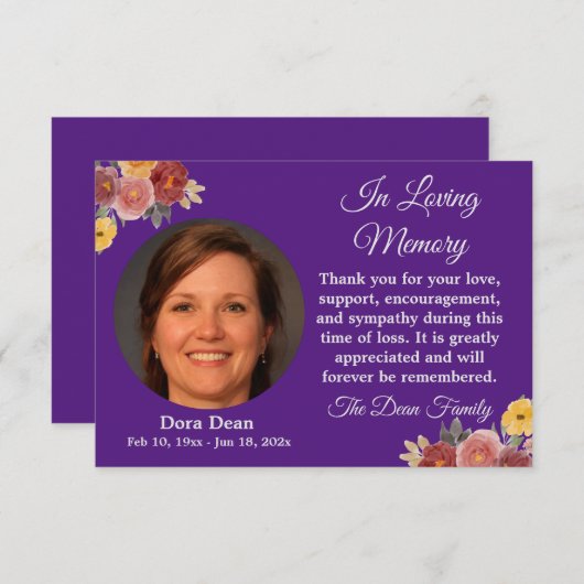 In liefhebbende geheugensympathie begrafenisblauw  bedankkaart (Voorkant / Achterkant)