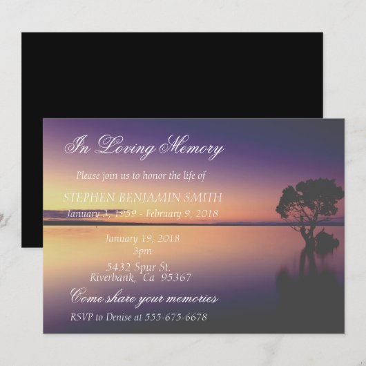 In liefhebbende Memory Memorial Service Sunset Lak Kaart (Voorkant / Achterkant)