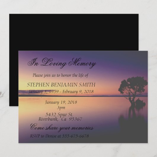 In liefhebbende Memory Memorial Service Sunset Lak Kaart (Voorkant / Achterkant)