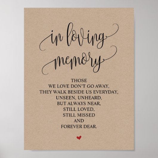 In liefhebbende Memory Wedding Memorial Table Sign Poster (Voorkant)