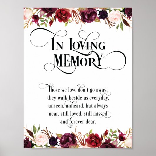 In liefhebbende Memory Wedding Memorial Table Sign Poster (Voorkant)