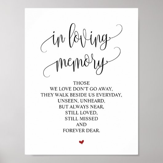 In liefhebbende Memory Wedding Memorial Table Sign Poster (Voorkant)