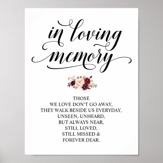 In liefhebbende Memory Wedding Memorial Table Sign Poster (Voorkant)