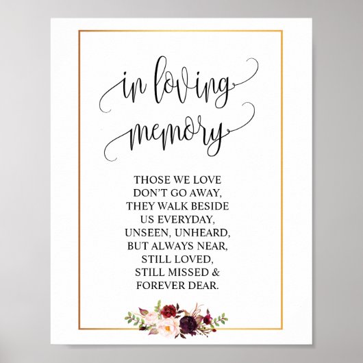 In liefhebbende Memory Wedding Memorial Table Sign Poster (Voorkant)