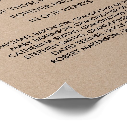 In liefhebbende Memory Wedding Memorial Table Sign Poster (Hoek)