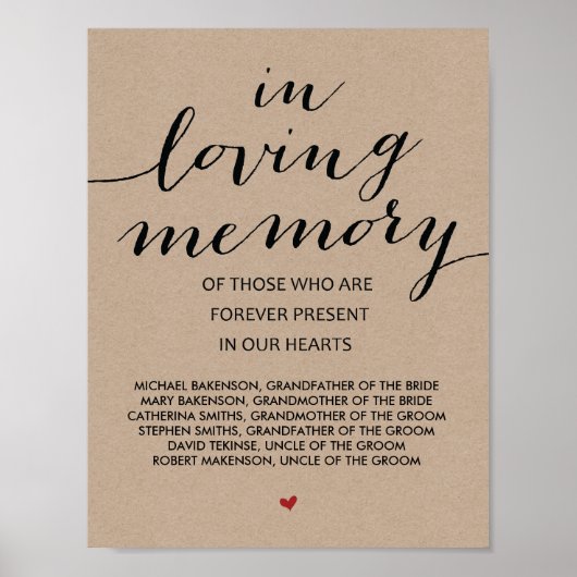 In liefhebbende Memory Wedding Memorial Table Sign Poster (Voorkant)