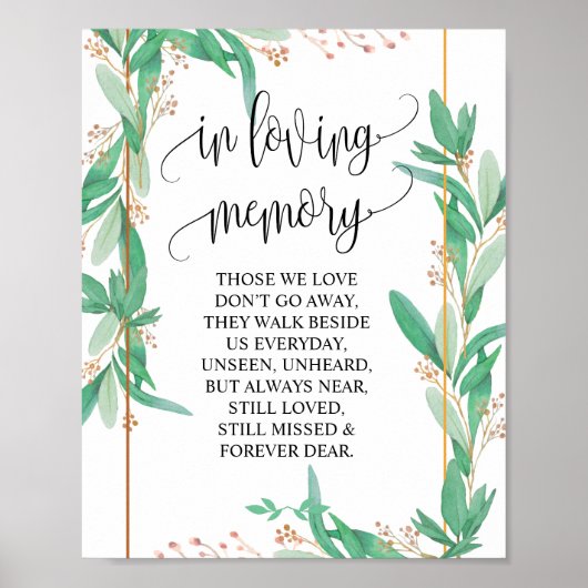 In liefhebbende Memory Wedding Memorial Table Sign Poster (Voorkant)