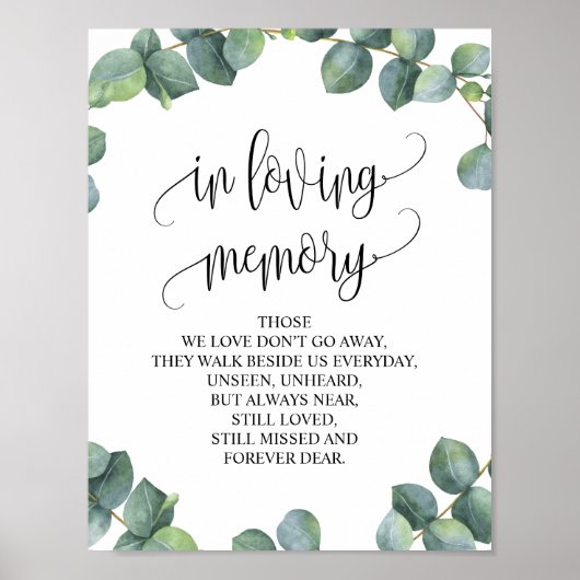 In liefhebbende Memory Wedding Memorial Table Sign Poster (Voorkant)