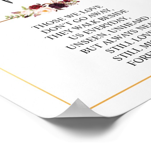 In liefhebbende Memory Wedding Memorial Table Sign Poster (Hoek)