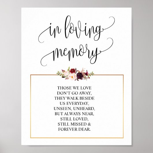 In liefhebbende Memory Wedding Memorial Table Sign Poster (Voorkant)