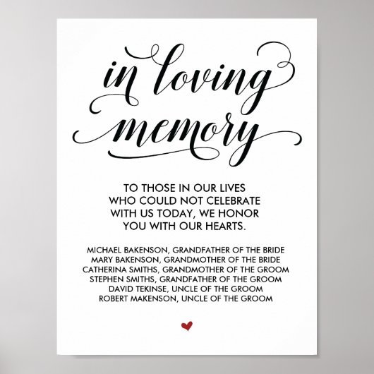 In liefhebbende Memory Wedding Memorial Table Sign Poster (Voorkant)