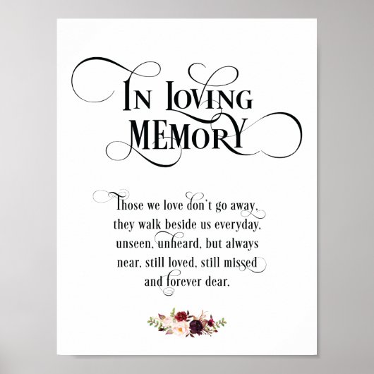 In liefhebbende Memory Wedding Memorial Table Sign Poster (Voorkant)