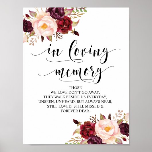 In liefhebbende Memory Wedding Memorial Table Sign Poster (Voorkant)