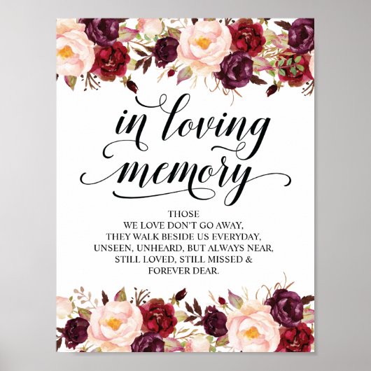In liefhebbende Memory Wedding Memorial Table Sign Poster (Voorkant)