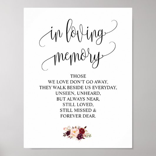 In liefhebbende Memory Wedding Memorial Table Sign Poster (Voorkant)