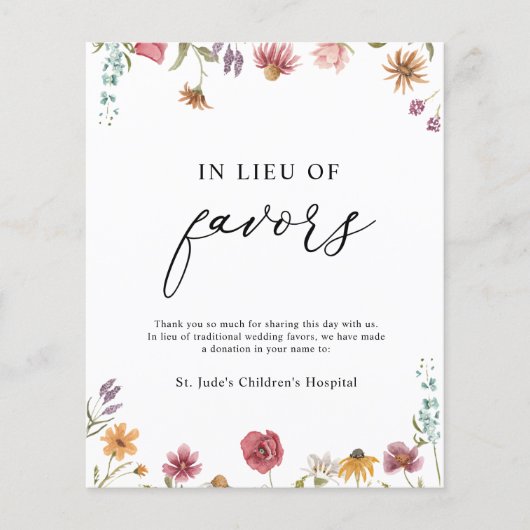 In Lieu des Favors Donation Sign (Voorkant)